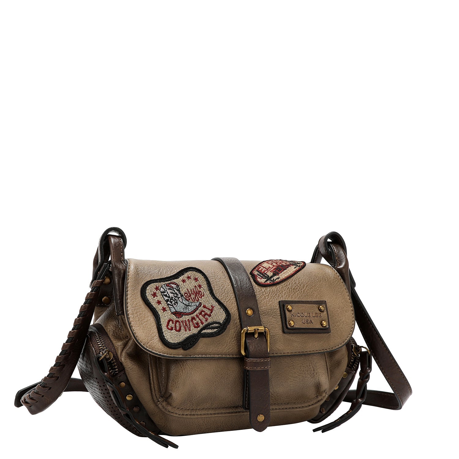 VINTAGE SHOULDER BAG WITH PATCH (TAUPE)
